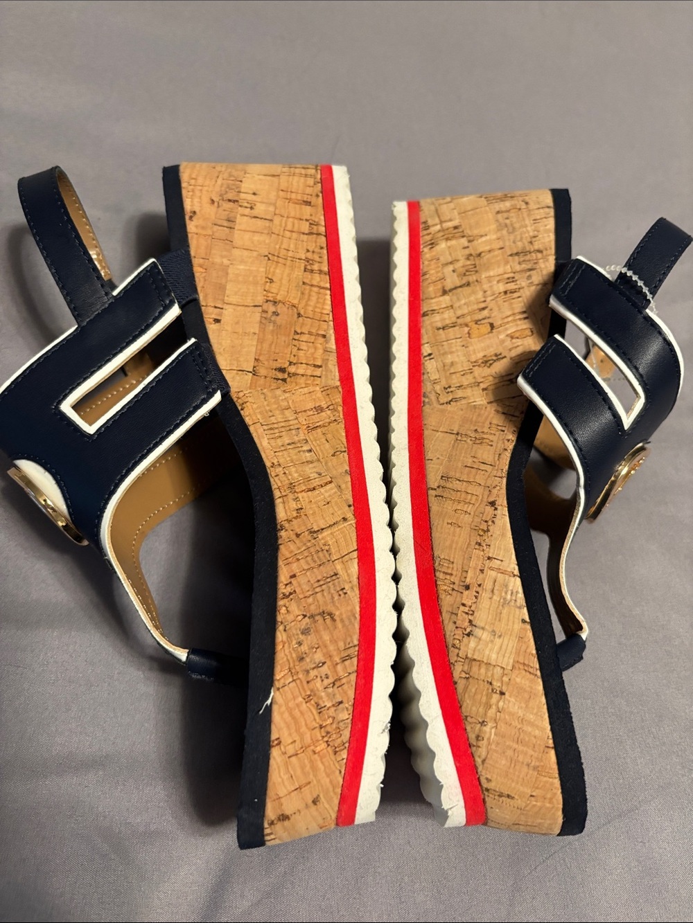 Tommy Hilfiger Navy Leather Logo Thong Sandals - Picture 6 of 8